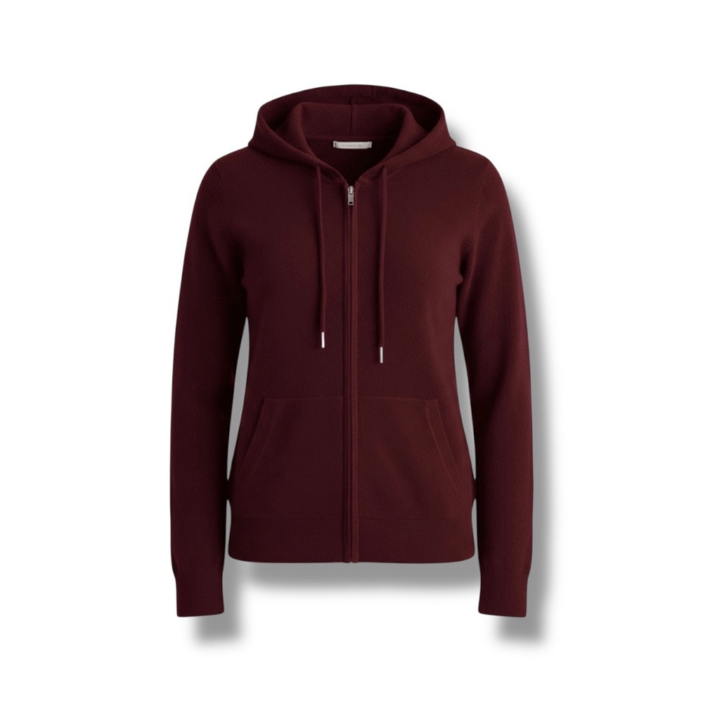 Quince 100% Mongolian Cashmere Full-Zip Hoodie in Rich Burgundy - Medium, NWOT